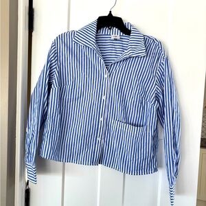 Cabi Prep School long Sleeve Blue & White Striped Dress Shirt Shirt Small new